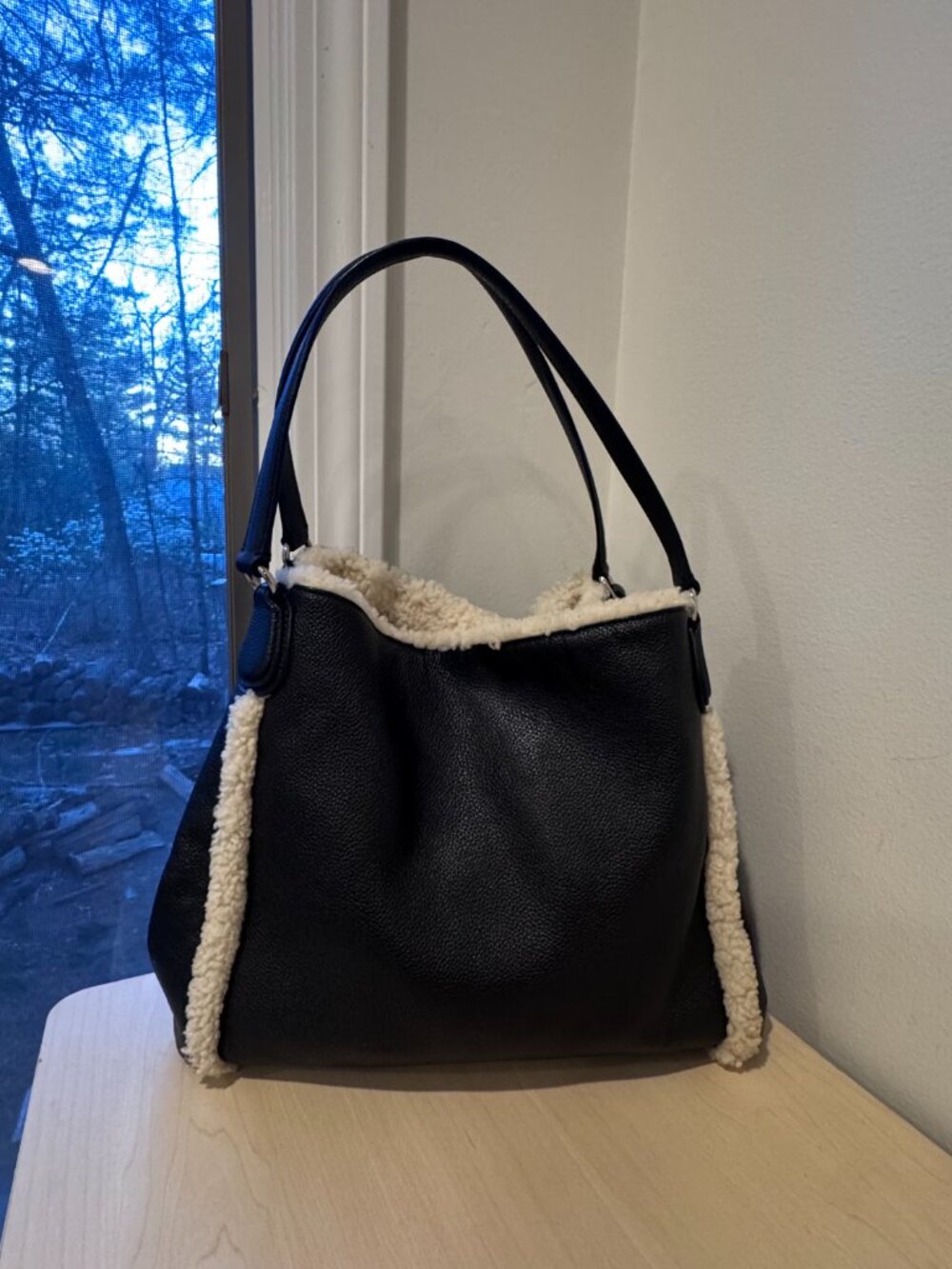 Coach Edie 31 Shoulder Bag β Black Leather & Shearling β CBV38 π₯ - Picture 4 of 16